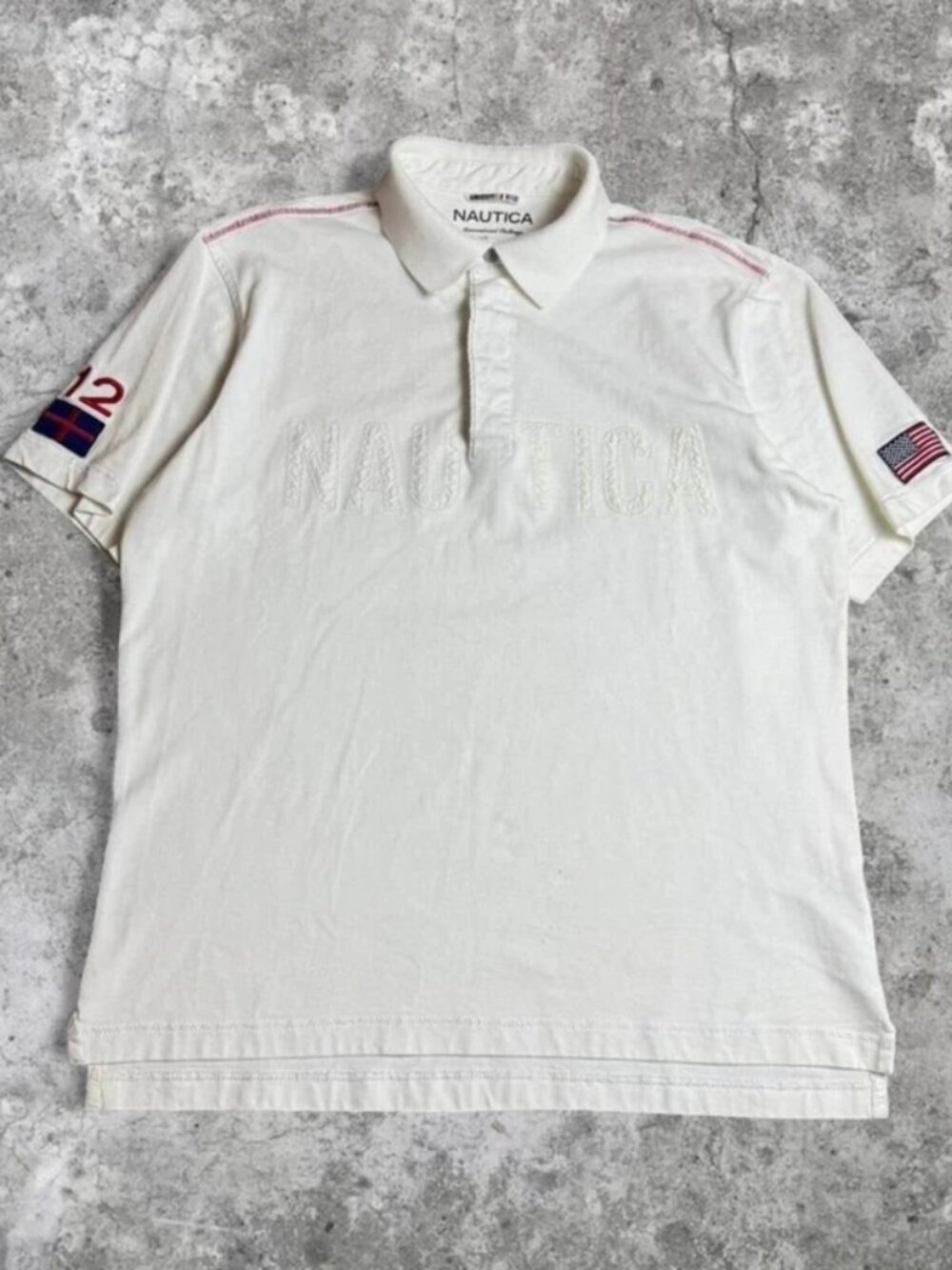 Nautica Classic Rugby Polo White Short Sleeve Size Large Embroidered Patchwork